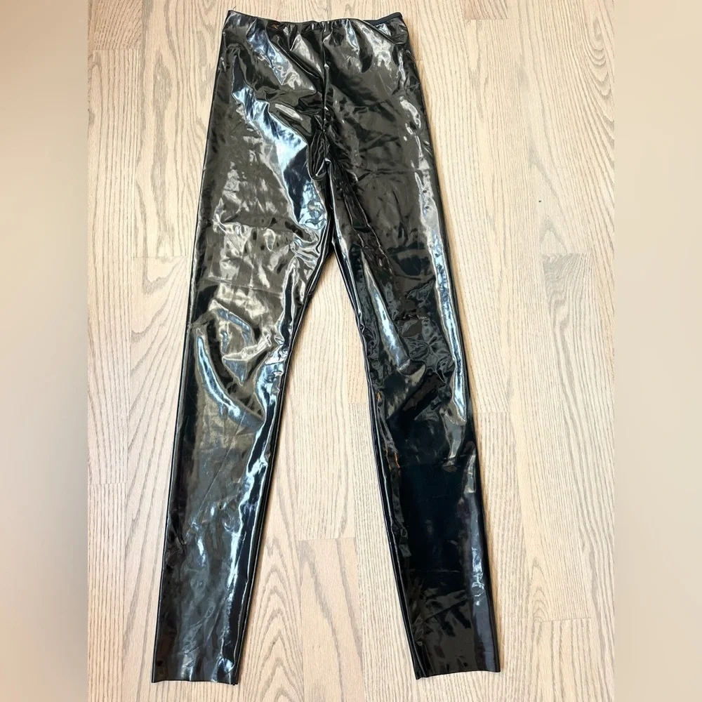 Aritzia Wilfred Free Liquid Latex Faux Leather High Waisted Black Leggings